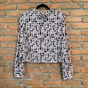 Bethany Mota Urban Outfitters Nail Polish Print Cropped Blouse Pink Black Size L